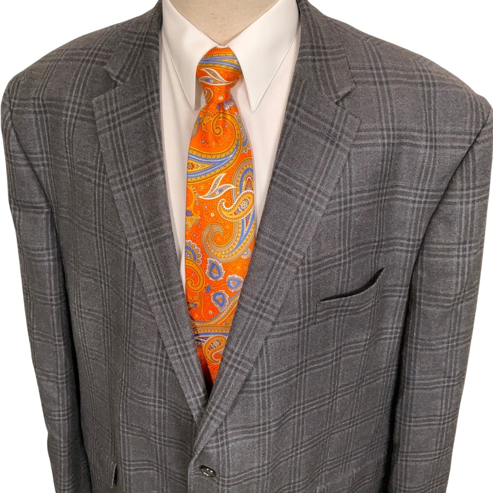 Ralph Lauren Blazer Mens 52R Gray Glen Plaid Quiet Luxury Preppy Silk Wool
